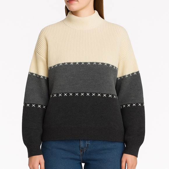 VTG D’Allaird Neutral Mock Neck Pullover Sweater Wool Blend Size Women’s Large - Picture 1 of 8